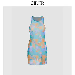 Cider Mesh Round Neck Abstract Cut Out Cover Up Dress SummerFinds