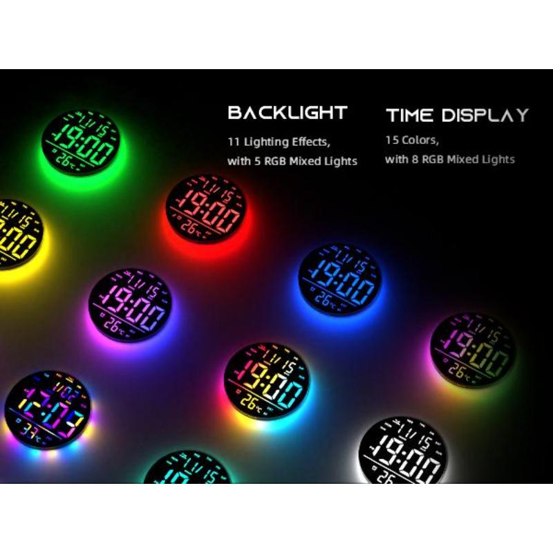 EASYERA 10" Large Circle Digital Wall Clock with Remote Control, Music-Sync, Round clock with RGB Atmosphere Lights with 11 Scenes Mode, Dual Alarms, Timer Clock for ADHD, Focus Tool, Classroom, Game Decor Goods Auto Dst Adjustment.