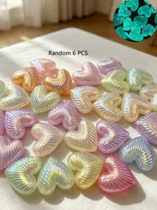 6 Acrylic Heart Beads, Glow-In-The-Dark, Candy Colors, DIY Jewelry Making, Bracelet Charms, Necklace Pendants, Phone Chain Accessories