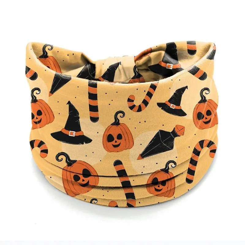 Women's Stretchy Fabric Halloween Pumpkin Print Wide Knotted Headband - Universal Neck Gaiters, Sweat-Wicking, Ideal for Everyday, Party Use, Halloween Party, Candy Canes, Breathable, All Occasions
