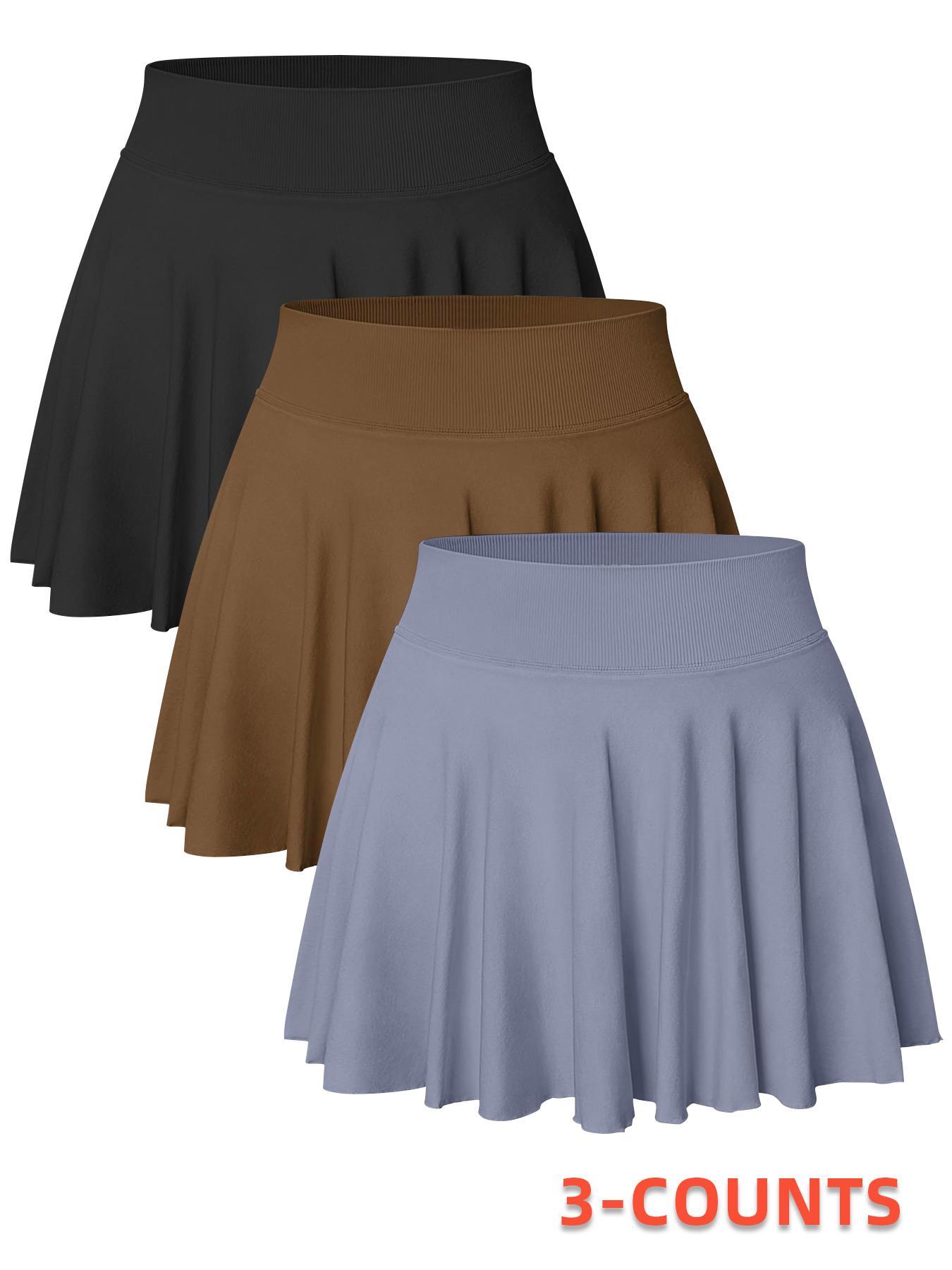 Women's Solid Color 2 in 1 High Waist Sports Skort, Comfy Breathable Skort for Tennis Golf, Ladies Sportswear for All Seasons Lightweight Athletic Skirts