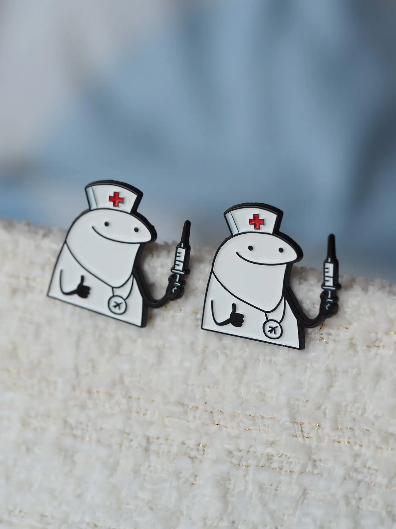 2 Pcs Funny Nurse Flork Meme Enamel Lapel Pins - Sassy Medical Brooch Set for Jackets, Backpacks & Hats. Perfect for nurses, medical students and meme lovers.
