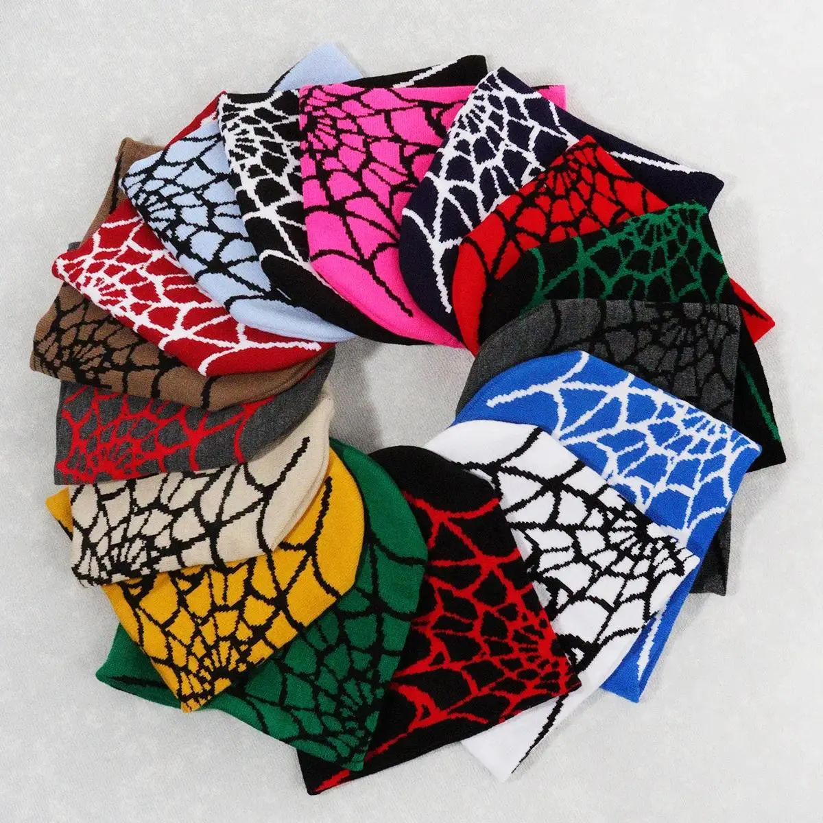 2026 New Spider Web Y2K Jacquard Knitted Beanie, European-American Trend Winter Hat, Sports & Outdoor Accessories for Women, BeaniesLumina