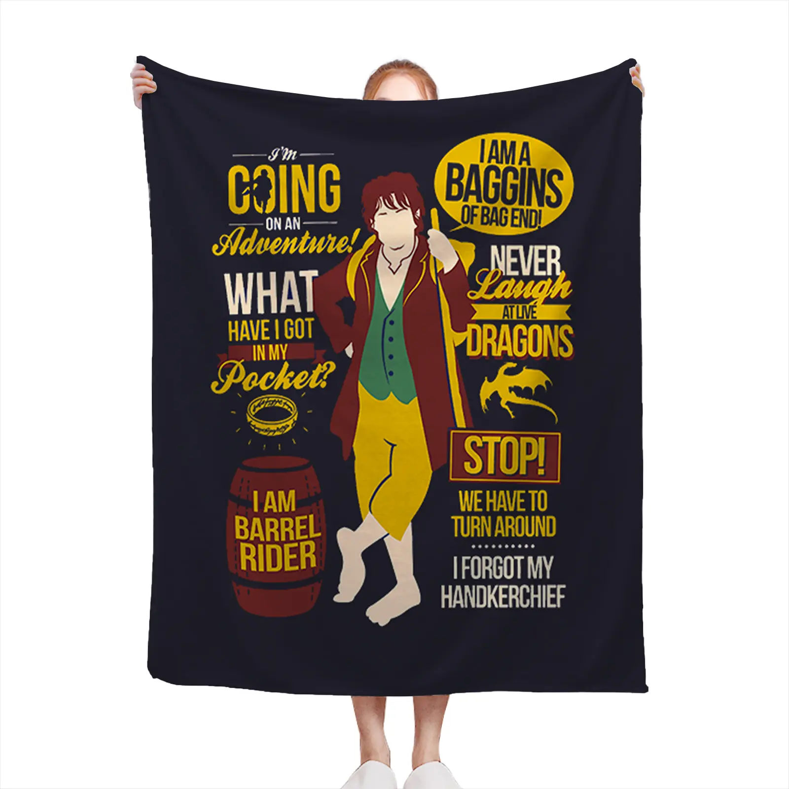 Soft Cozy Throw Blanket Polyester Black Hobbit Quote Print Lightweight Home Decor Gift For Fantasy Fans2607230404