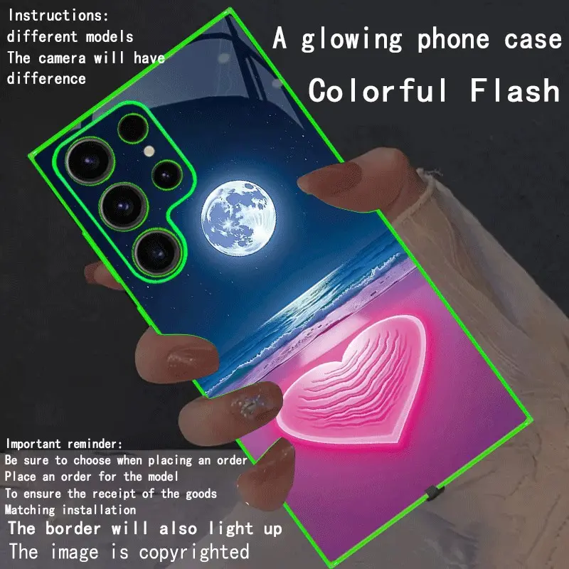 New LED Smartphone Case with Glowing Border, Luminous Lights, Compatible with Galaxy S26 Ultra to A15 5g, Fashionable Protective Cover, Unique Design, Daily Use