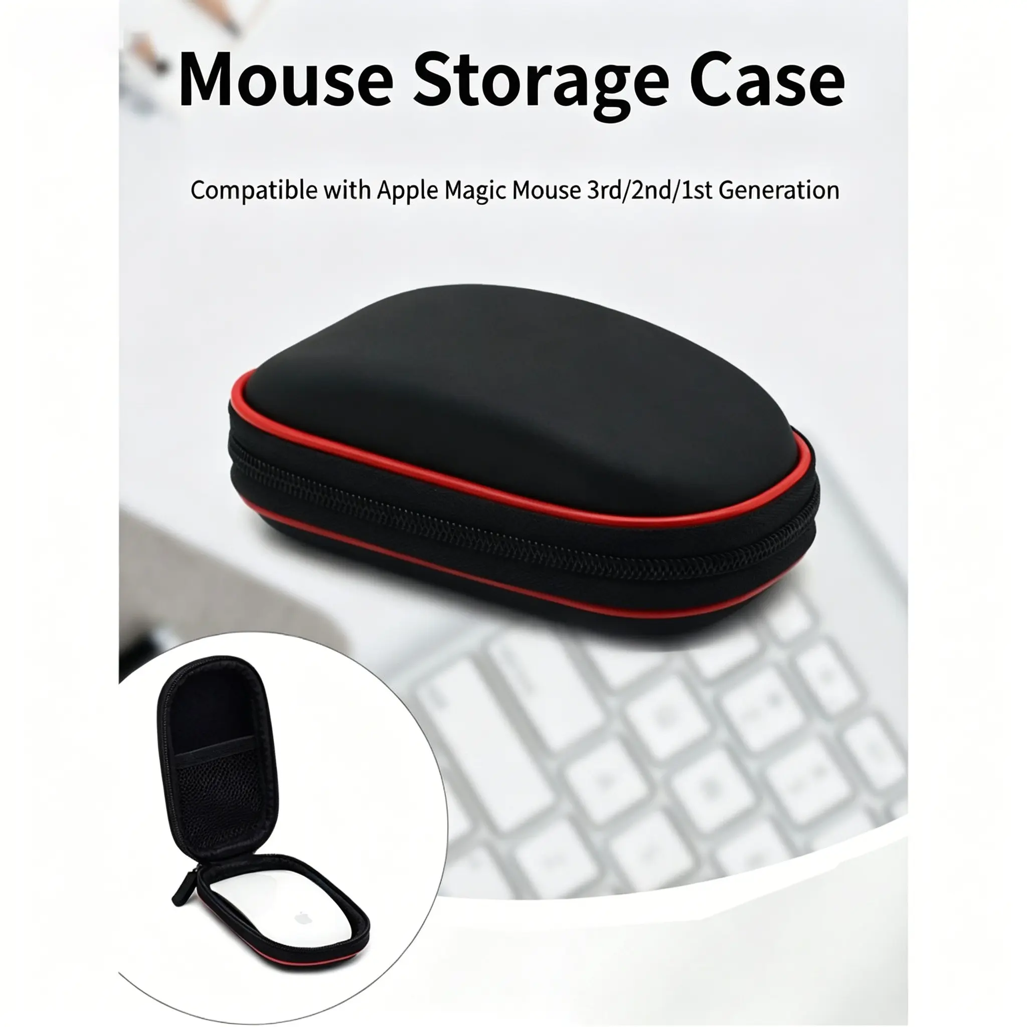 Eva Hard Shell Waterproof Anti-Pressure Mouse Case, Mesh Pouch for Cables, Business Style, Suitable for Apple Magic Mouse Generations