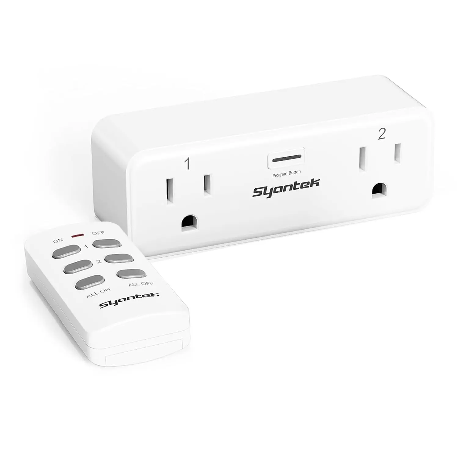Remote Control Outlet with 2 Independent Control Sockets, Wireless Light Switch Set, Remote Outlet Plug Up to 100 FT Range, 15A/1875W, White (1 Outlet + 1 Remote)