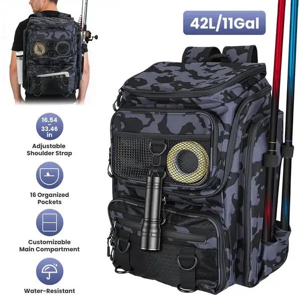 [FathersDayGift] 42L Fishing TackleBackpack Dual Rod Holders Fishing GearEquipment Accessories Bag for Organised withRemovable Board Multi-Pocket#TikTokShopHolidayHaul campingessentials