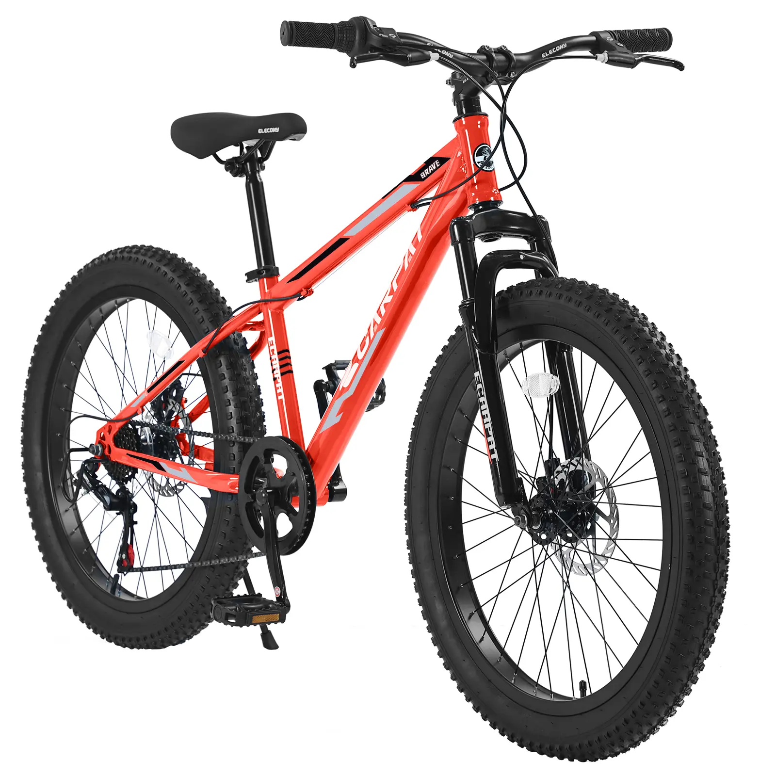 ARCH Elecony 24 Inch Fat Tire Mountain Bike for Adults Youth, Full Shimano 7 Speed, Dual Disc Brake, High Carbon Steel Frame, Front Suspension, Orange, Off Road Trail Urban Commuter Bicycle, Orange Color Options, Steel Material, American Design Style