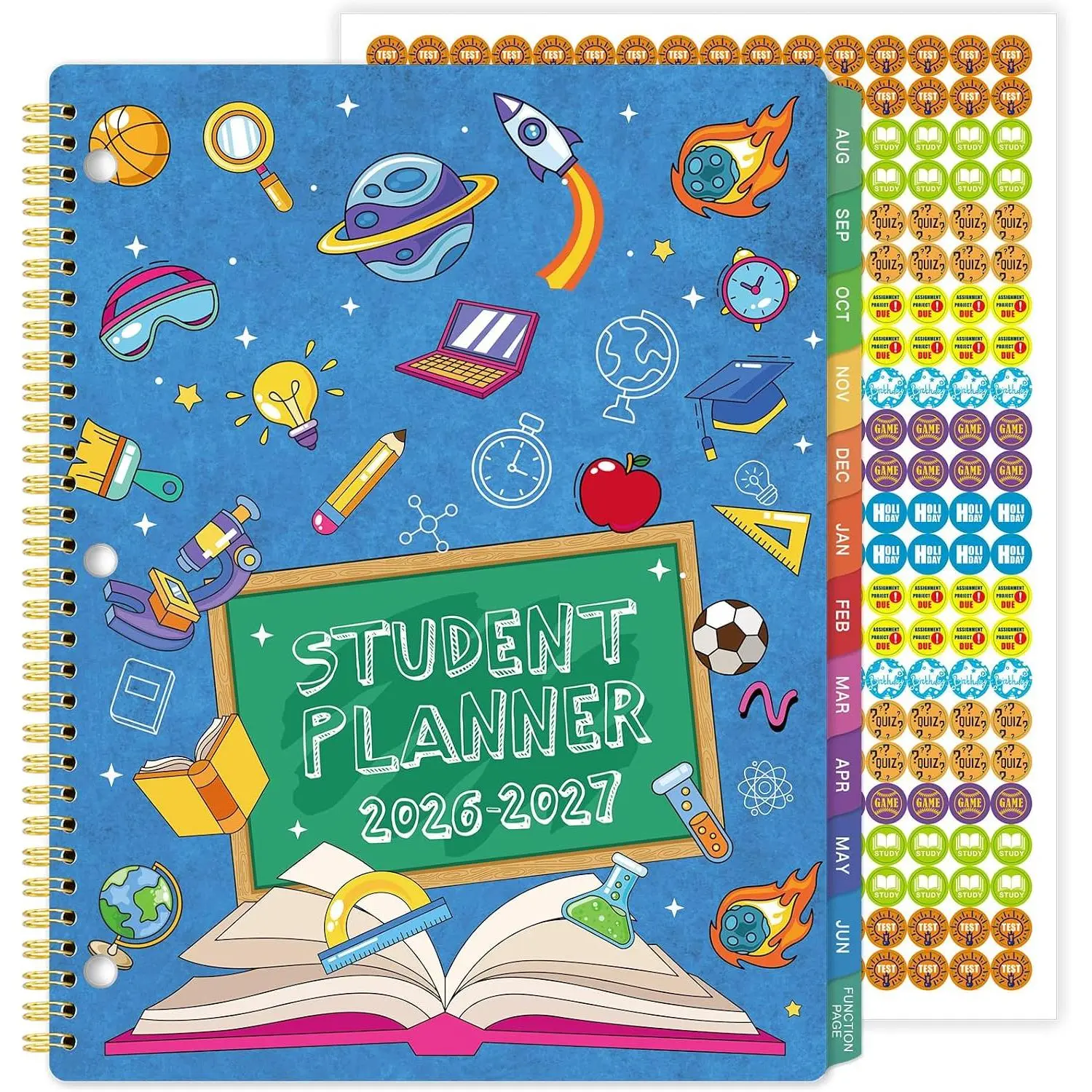 Student Planner 2026-2027 - Student Planner, School Planner 2026-2027, August 2026 - June 2027, 8.5" x 11", 26-27 Academic Planner with 3-Hole Punched, Colourful Monthly Tabs & Stickers, Calendar for Middle or High School