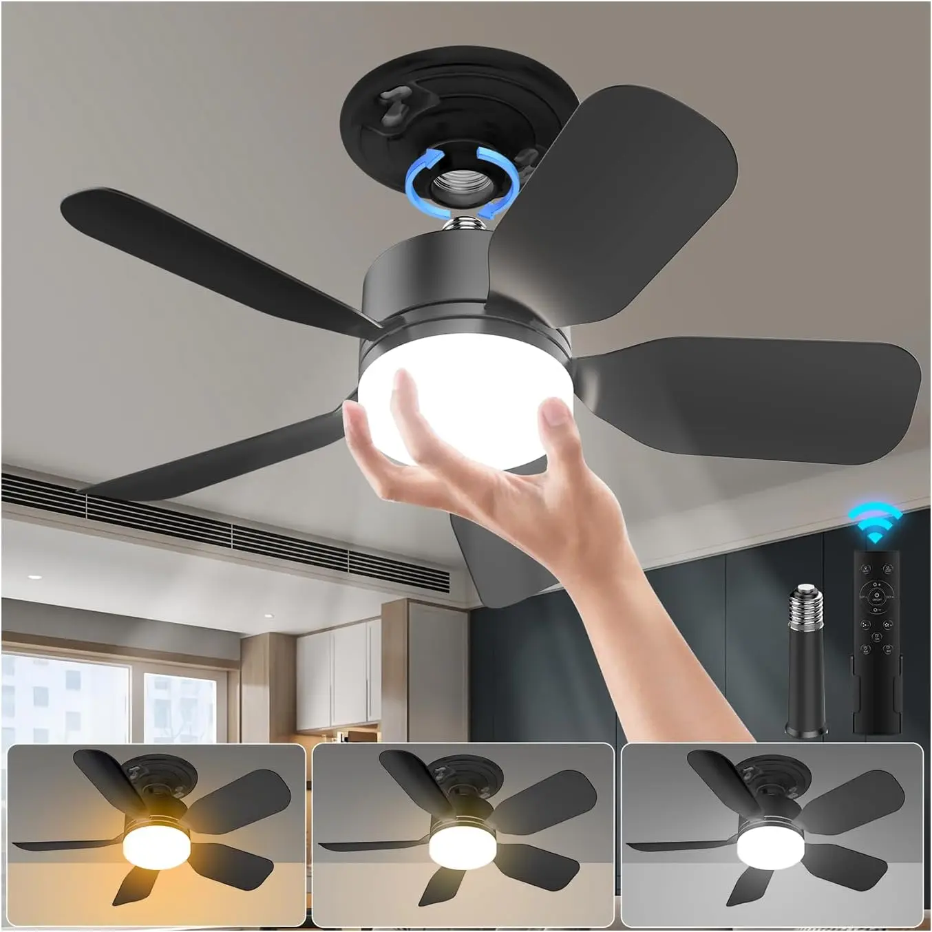 2026 Modern Dimmable E26 E27 LED Fan Light – Ceiling Fan Lamp with Adjustable Lighting for Bedroom, Living Room & Home Use