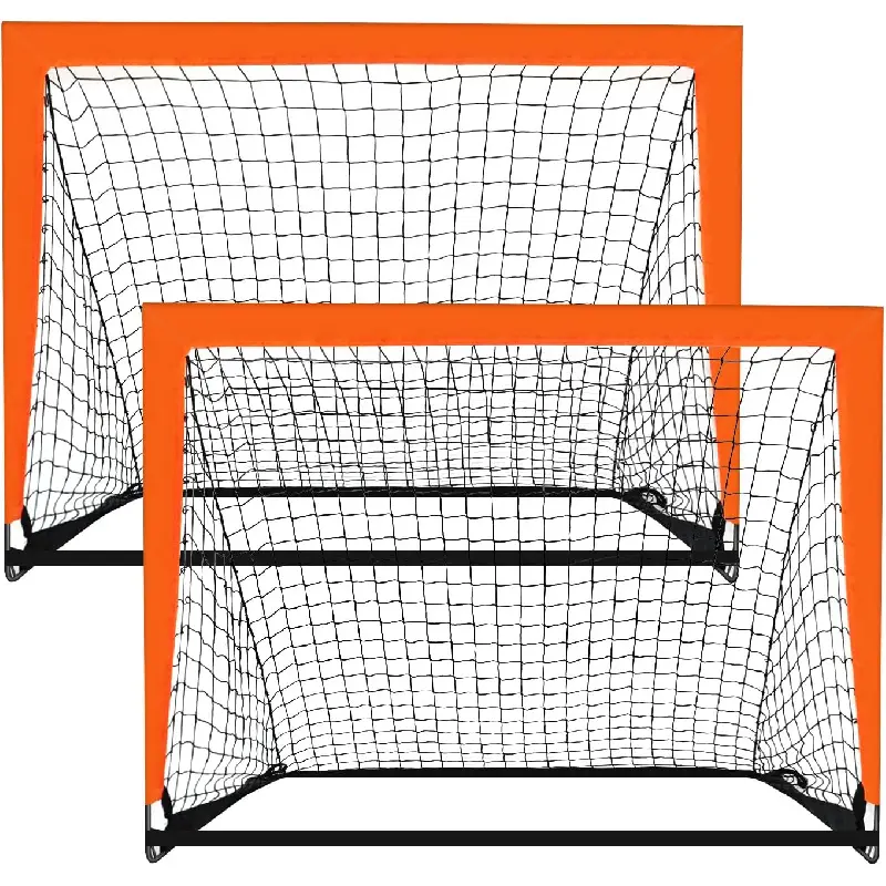 2 Pack 4' x 3' Portable Pop Up Soccer Goals for Kids Teens, Lightweight Foldable Quick Setup Football Nets, Orange Stable Training Goal for Backyard, Indoor, Outdoor, Park Beach Family Sports Practice