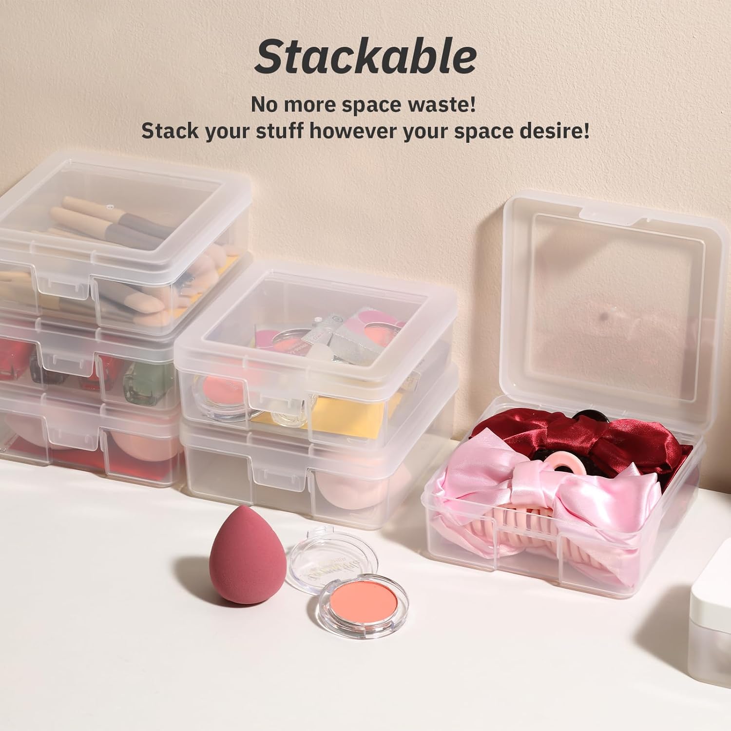 Small Plastic Storage Box Containers with Latching Lids - Craft Organizers and Storage Stackable Storage Organizer Pencil Crayon Box (18 Pack Small -Clear)