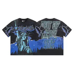 GODSPEED Retro American Distressed Skull Letter Print Washed Graphic Tee High Quality Cotton Oversized Loose Fit Streetwear Unisex Casual Y2K Hip Hop Vintage Short Sleeve T-Shirt Trendy Summer Top