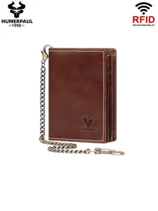 HUMERPAUL Men Vintage Leather Wallet Slim Short Coin Purse Business Travel ID Holder RFID Blocking Key Chain Airtag Compatible Gift