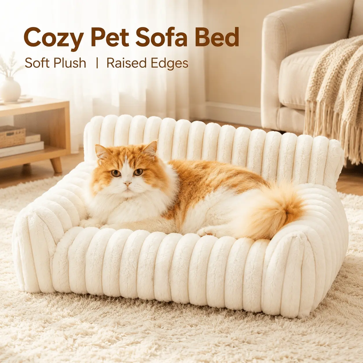 Washable Cute Cat Couch for Pets - Fluffy Cat beds with Premium Soft Corduroy Fleece, Fuzzy Cats beds for Indoor Cats with Removable Washable Cover, Supportive Pet Sofa