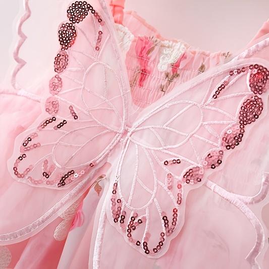Summer Fairy Dress for Baby Girls with 3D Butterfly Wings, Perfect for Sweet Birthday Parties And Evening Events, Stylish Princess Gown for Girls Aged 0-3