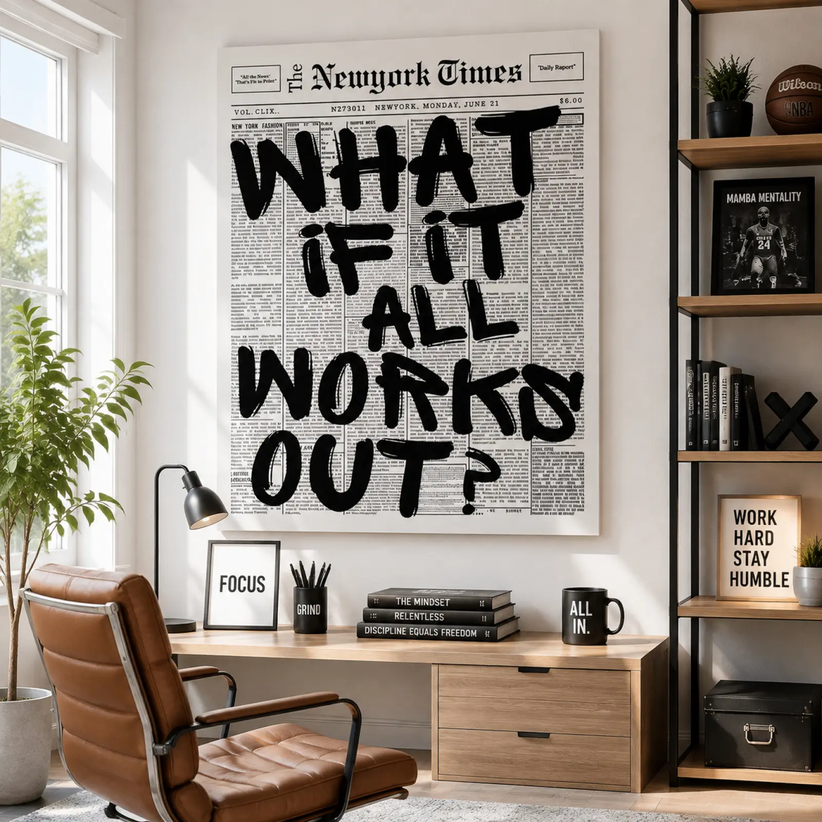 Modern Black And White Newspaper-Style Plain Canvas Wall Art, "What It All Works Out" Inspirational Quote Poster, Minimalist Aesthetic Wall Decoration For Living Room, Trendy Motivational Gift For Modern Home Decor Enthusiasts