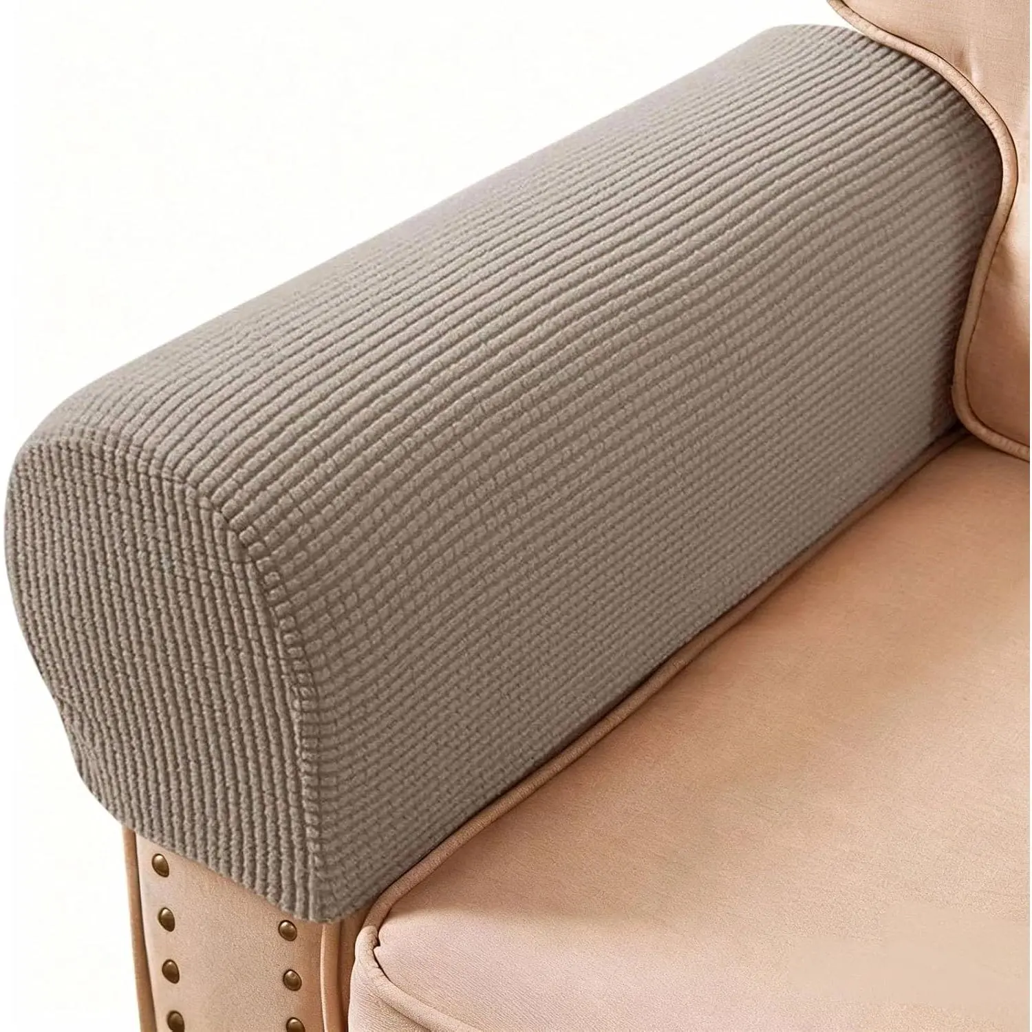 Stretch Armrest Slipcovers for Sofa Couch Arm Chair Recliner, Set of 2 (Sand)