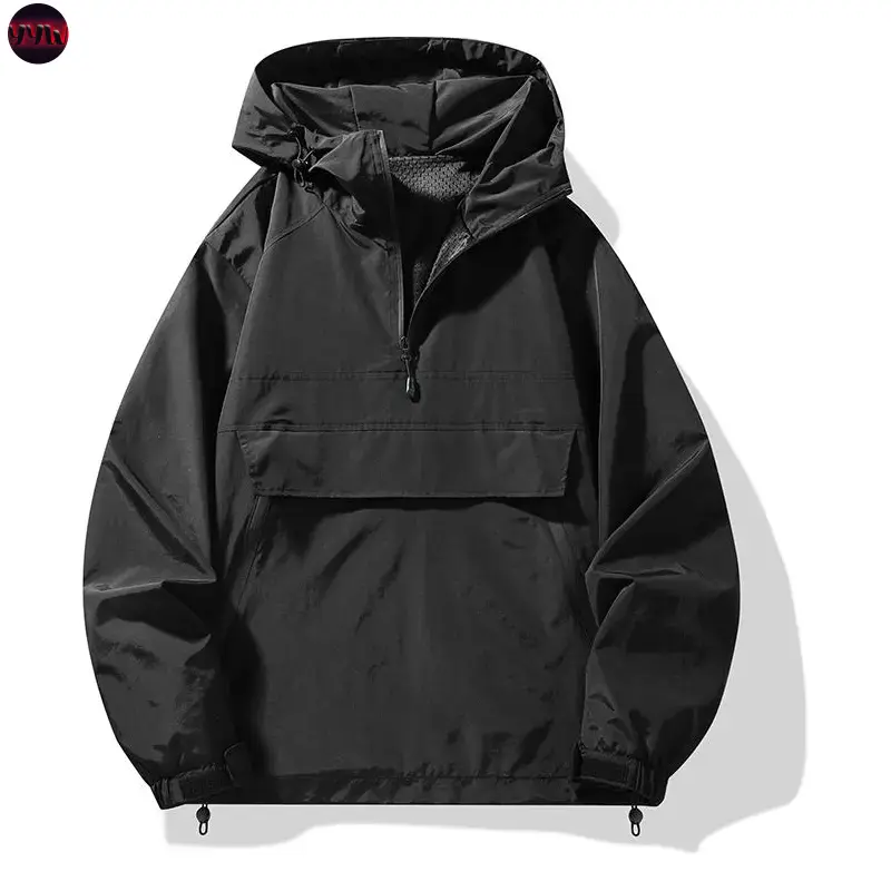 YYW1 Men's Softshell Half-Zip Pullover Jacket - Waterproof Hood, Windproof Outdoor Workwear Jacket