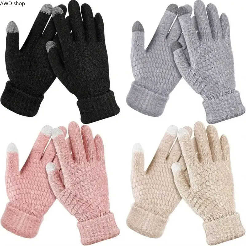 4Pairs Women Korean Style Velvet Winter Gloves, Thick Fleece Lined Touch Screen Hand Warmers with Elastic Cuffs, Sporty Chic Fashion Accessory for Daily Commute and Outdoor Winter Activities
