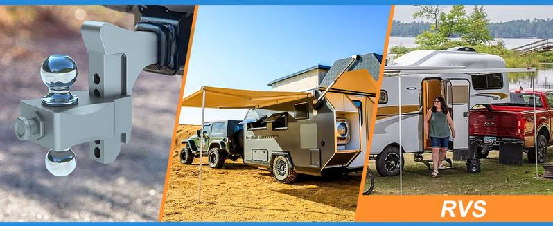 Adjustable Trailer Hitch, Drop Hitch Fits 2 Inch Receiver, GTW 21,500 LBS Aluminum Tow Hitches Dual Ball (2" x 2-5/16"), Heavy Duty Truck Hitch Ball Mount (5 Inch Drop Hitch)