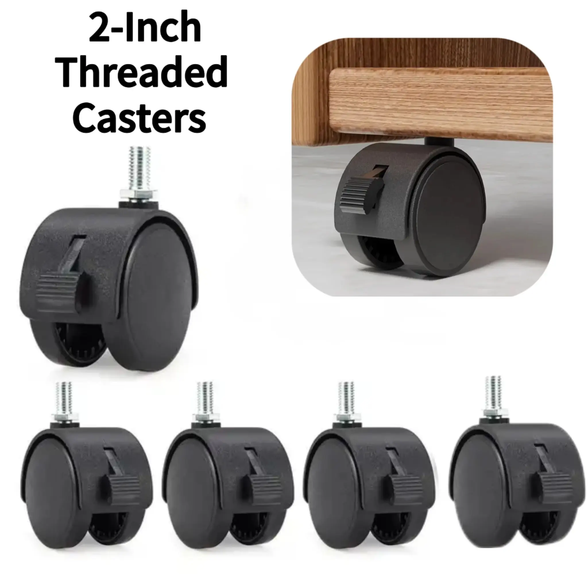 5pcs 2-Inch Threaded Casters Can Rotate 360° And Come with Brakes. These Casters Are Suitable for Furniture/Shelves, Office Furniture And Cross-Legged Chairs Wheels for Furniture Chair Wheels Replacement