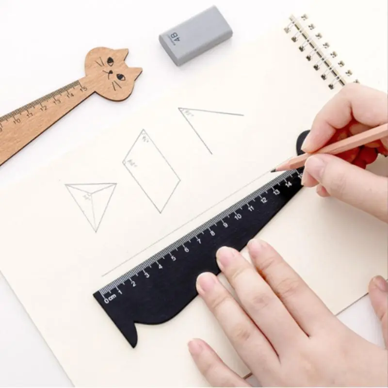 Creative Cartoon Cat Ruler, Cute Wooden Straight Edge Measuring Tool, Eco-Friendly Vintage Stationery for Kids Learning Supplies