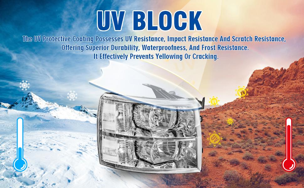 Headlights Assembly with High/Low Beam Bulbs for 2007-2013 Chevy Silverado 1500/ 2007-2014 Silverado 2500 HD 3500 HD, OE Style Replacment Headlamps Pair, Chrome Housing/ Clear Lens/ Clear Reflector