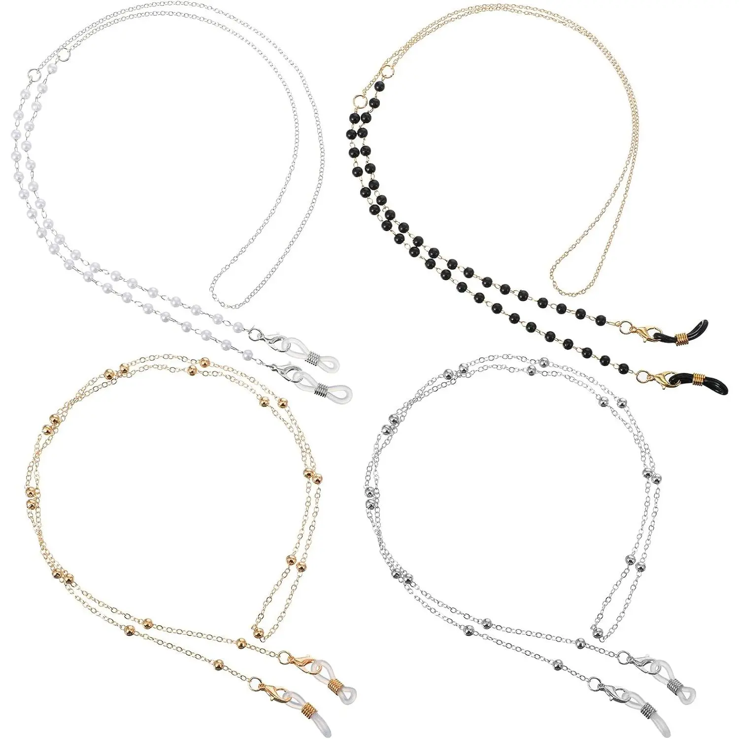 4 count Eyeglass Chain for Women Stylish, Zinc Alloy Glasses Chain Glass Strap for Men Women, Eye Glass Holders around  Beaded Eyeglass Chains for Sunglasses Reading Glasses