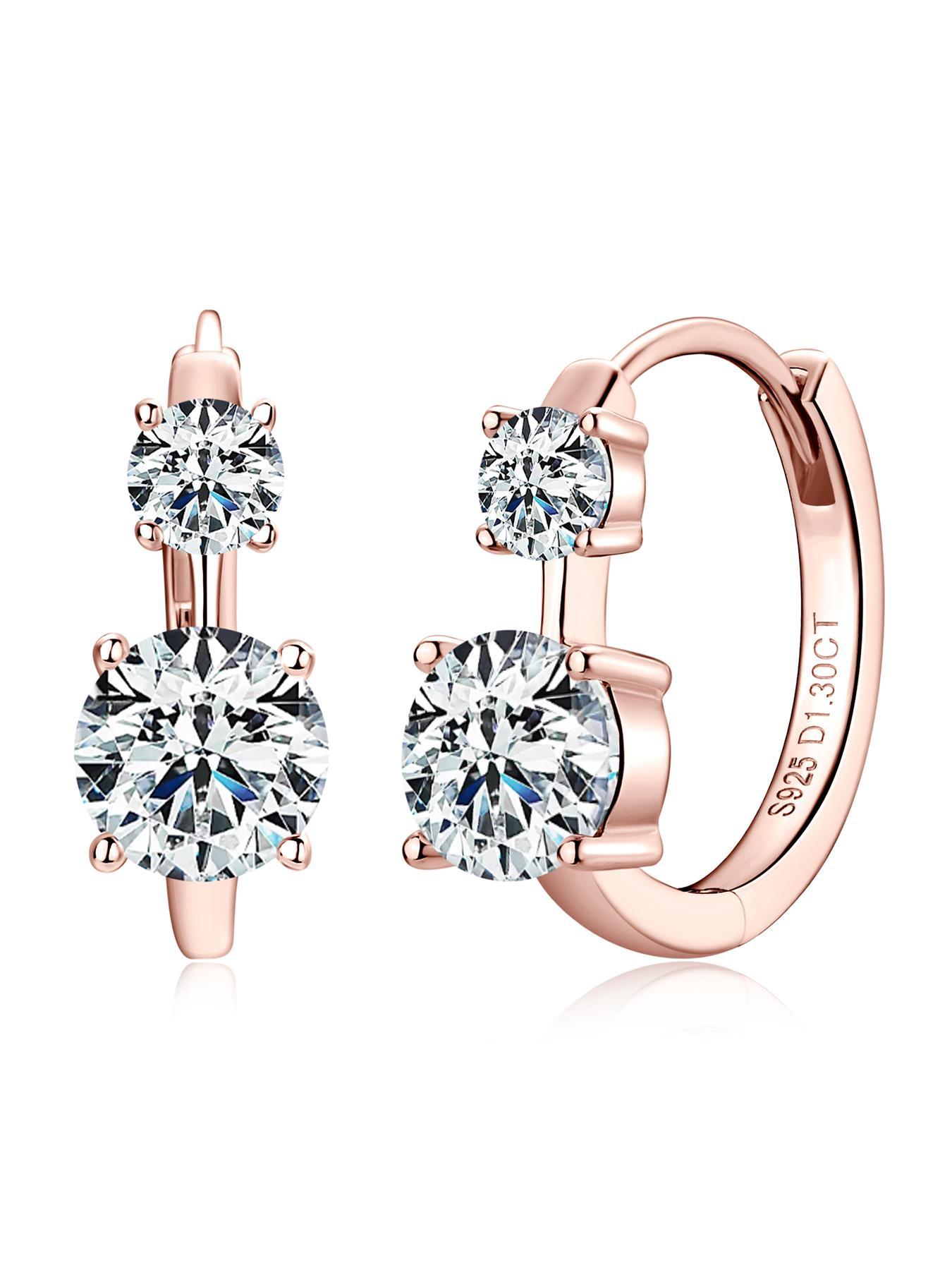 S925 Sterling Silver Synthetic Moissanite Decor Hoop Earrings, Fashionable Earrings for Women & Girls, Trendy All-match & Exquisite Jewelry for Birthday Gift, Solitaire Earrings