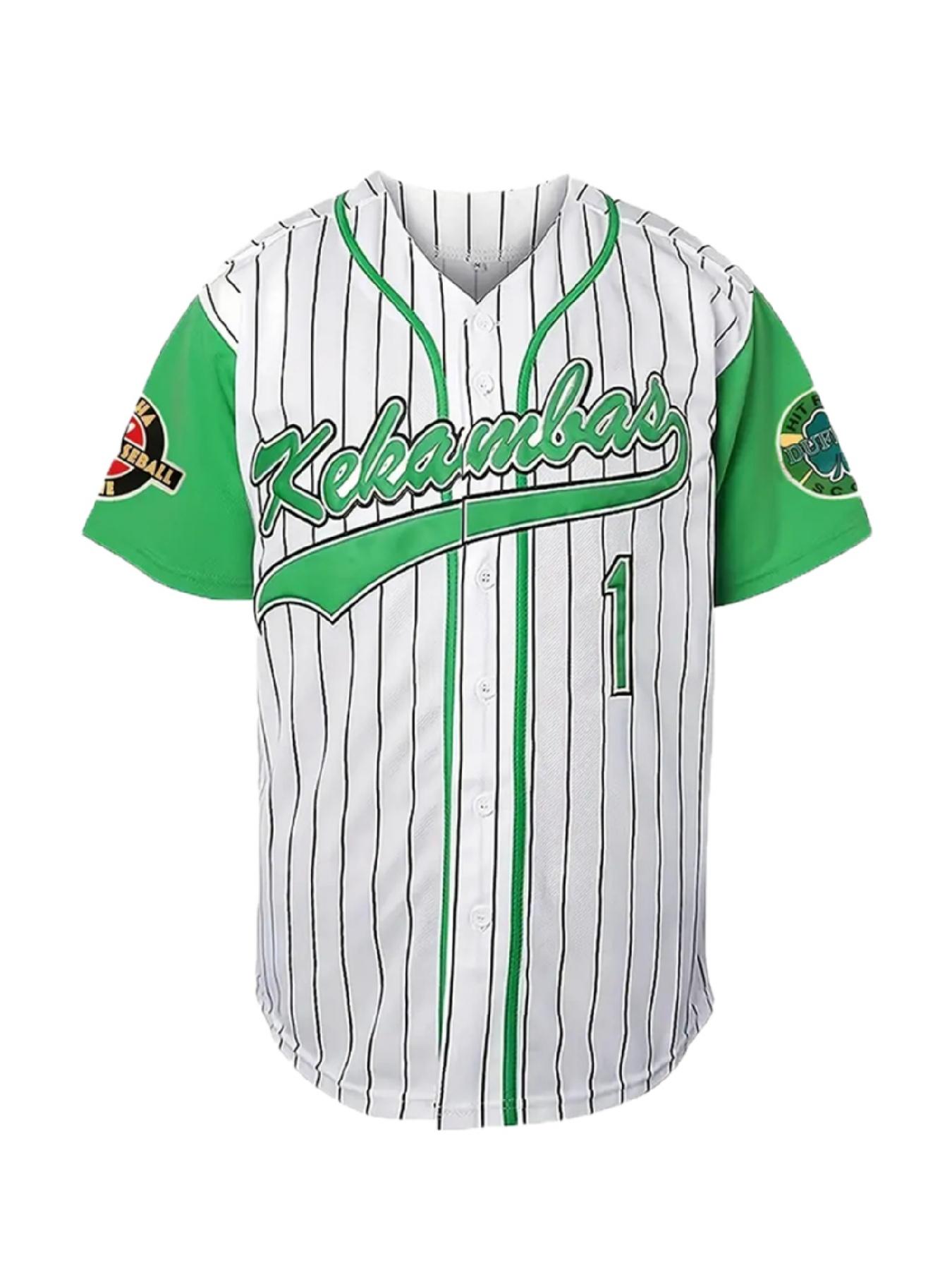 Men's Letter & Number Embroidery V Neck Baseball Jersey, Loose Striped Print Short Sleeve Button Sports Top, Breathable Baseball Top for Outdoor Sports, Athletic Training Apparel, Athletic Tops