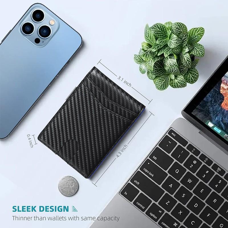 Men's ultra-thin wallet, ultra-fiber leather wallet, Men's wallet - RFID front pocket, double folding wallet, minimalist credit card case