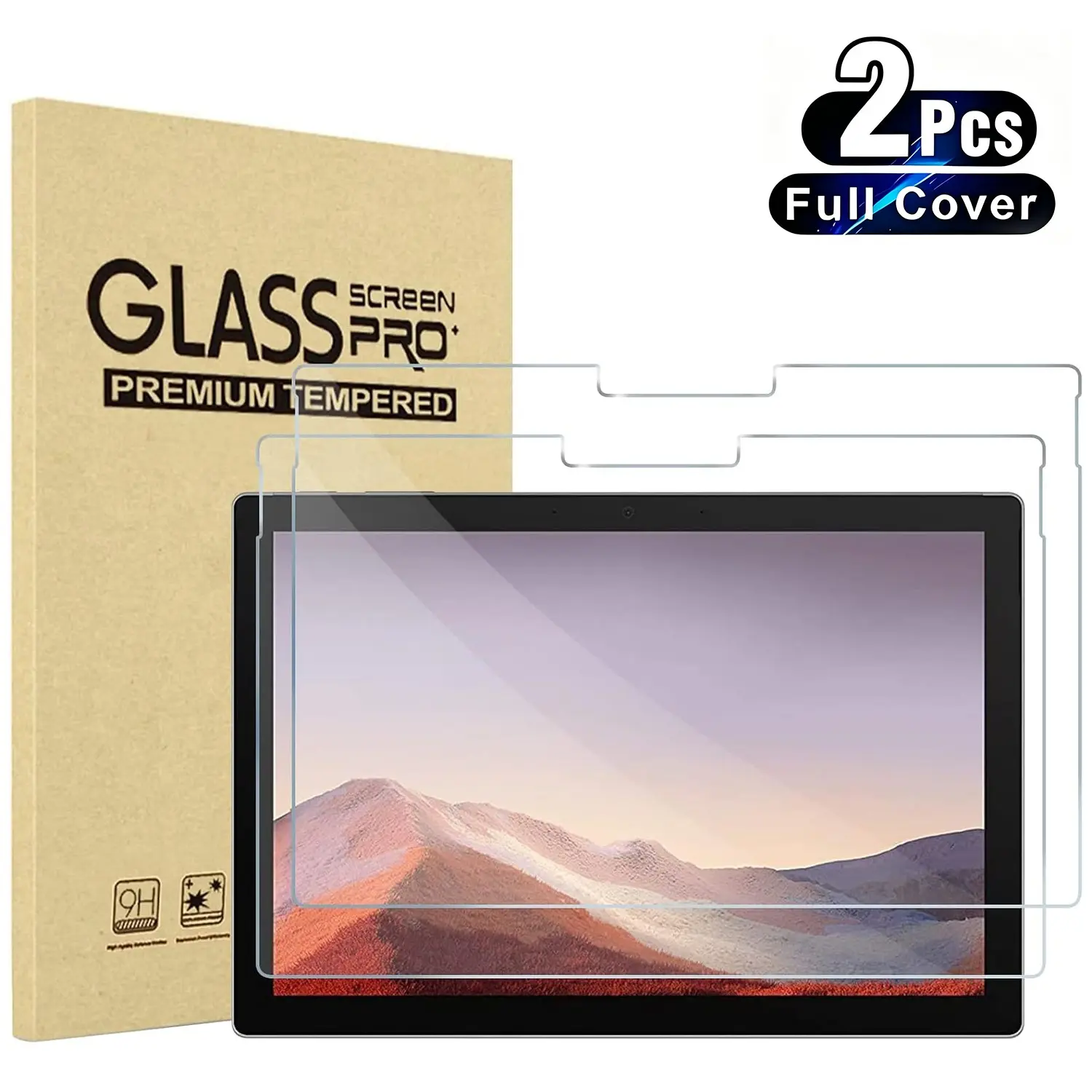 2 Pcs Screen Protector Suitable for Microsoft Surface Pro 7+/7/6/5/4 12.3inch | HD Clarity Tempered Glass, Anti-scratch, Anti-Fingerprint, Bubble Freem, High Responsivity