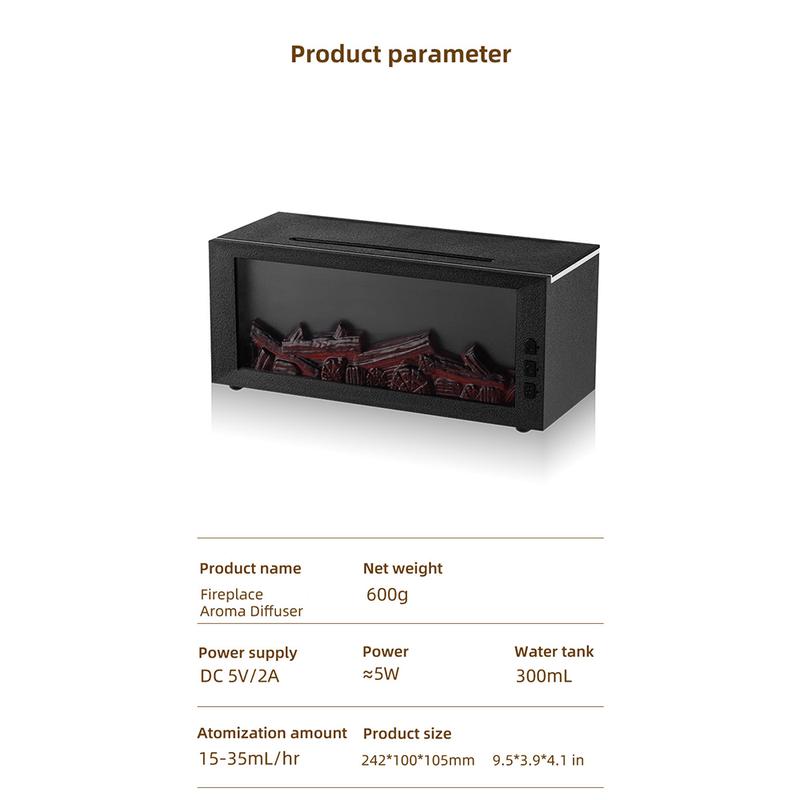 300ml Colorful Fireplace Flame Humidifier Aromatherapy Diffuser with Remote and Timer for Home and Office