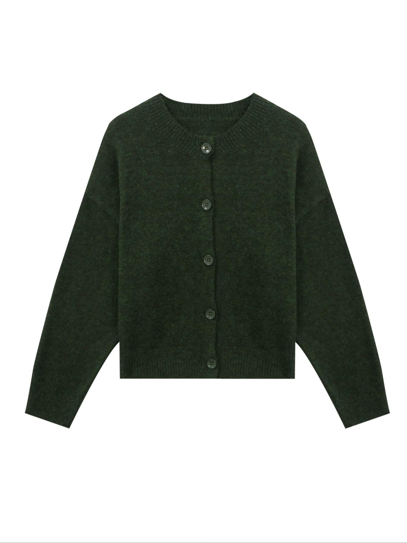 Autumn Winter Women's Casual Knit Cardigan, Elegant Vintage Round Neck Sweater, Simple Lazy Style, Long Sleeve Pullover