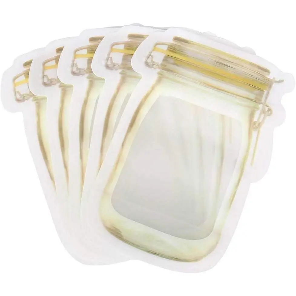 10 count Mason Jar   Storage Bag  Portable Stand Up Smell Proof Zipper Bags Snack Saver Container Retail Package Bag Frosted Pouches Yellow 6×4.2in (15.7×10.5cm)