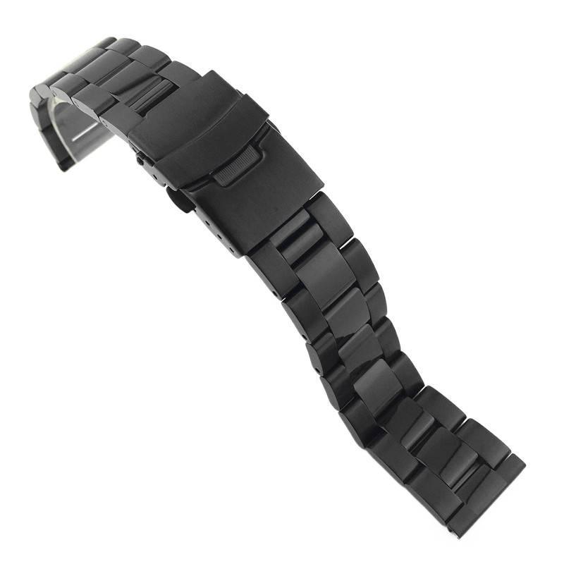 Three-bead solid stainless steel watch strap with double safety clasp, black steel diving watch chain