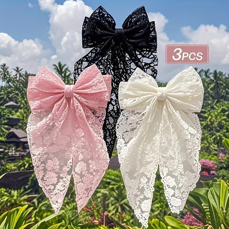 3-Pack Lace Bow Hair Clips for Women, Elegant Ribbon Hair Accessories in Black & Pink, Durable Lightweight Hairpins for Everyday Wear, Parties, Weddings, Valentine’s Day & Gift Styling