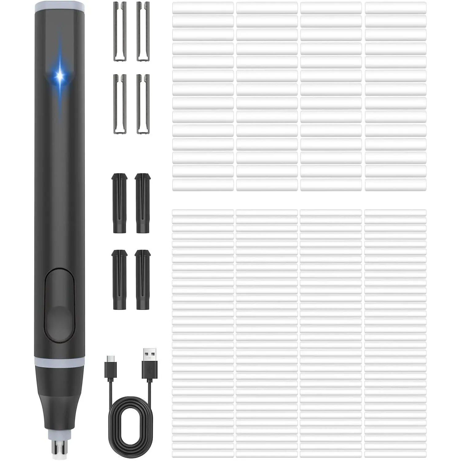 Electric Eraser, USB C Rechargeable Pencil Eraser with 220 Eraser Refills | 2 Eraser Sizes, Comfort Grip Art Eraser for Drawing, Ideal for Artists, Students, Sketch, Engineers, Black