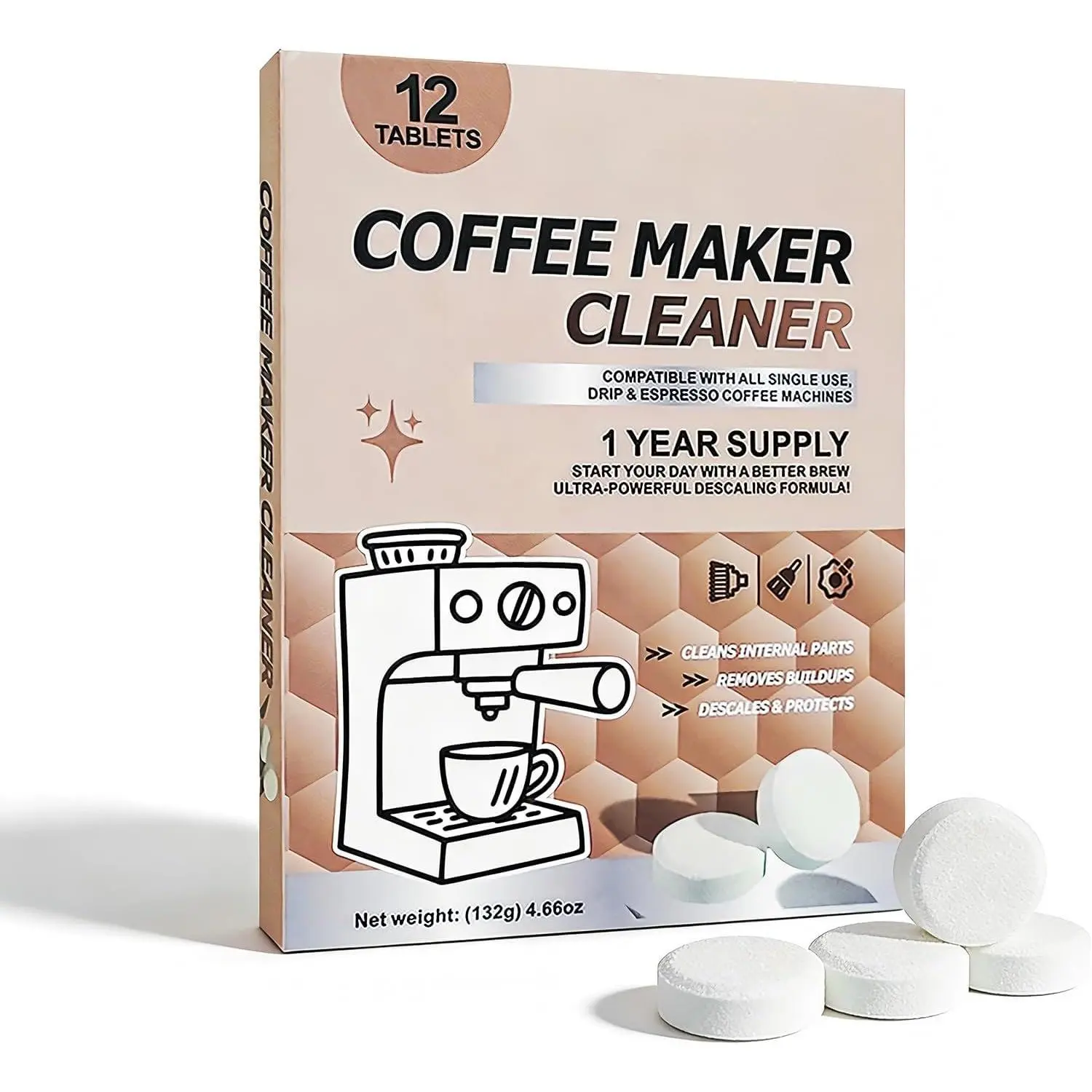Coffee Maker Cleaner Descaler Tablets-Cleaning Oil Remover 12 count | Coffee Maker Pot Descaling &Cleaning Tabs,Descale Drip Coffe And Espresso Machines for ,,,Delonghi,Miele