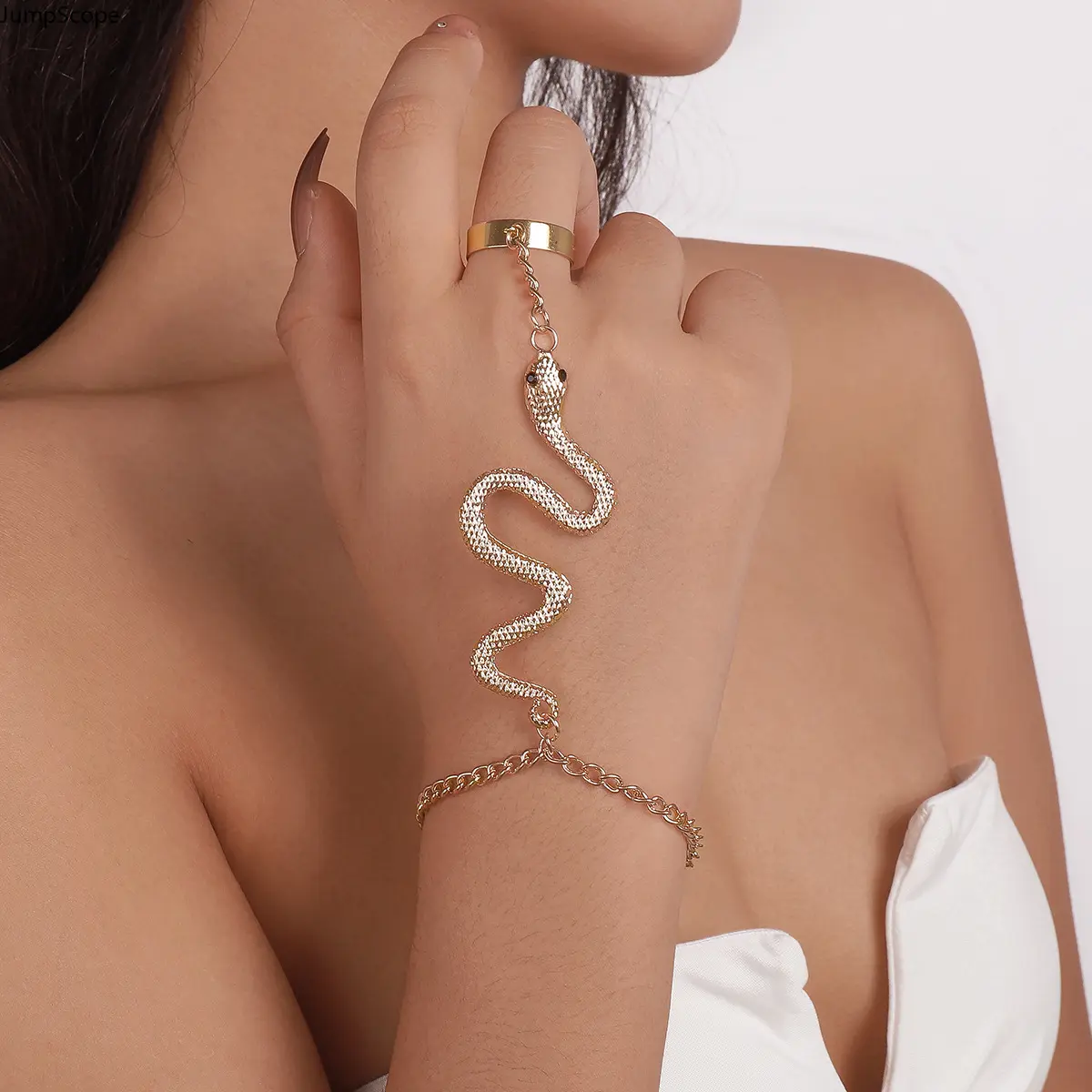 Women's Edgy Dark Punk Gothic Snake/Butterfly Charm Linked Hand Bracelet - MDF-Steel, Modern Women's Fashion Female Accessory for Concerts, Ideal Sentimental Gift for Indoor Recreation