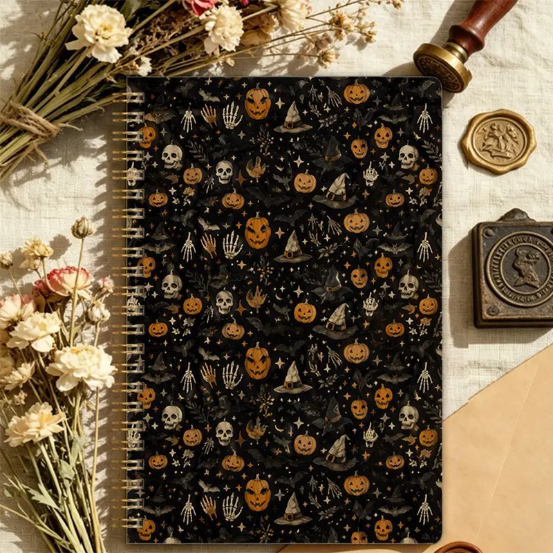 1pc Halloween Themed Notebook, Dark Style Pumpkin & Skull Pattern Journal, Creative Festival Atmosphere Portable Notepad, Ideal for Students and Office Workers for Writing and Recording Women's clothing