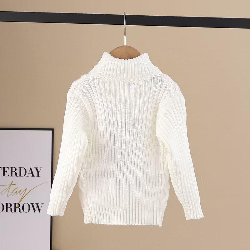 1pc Kids Cartoon Bear Turtleneck Sweater - 100% Acrylic Knit Fabric, Casual High Neck, Skinny Fit, Long Sleeve, Regular Length - Boys and Girls Fall/Winter Pullover Sweater