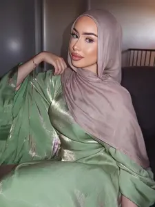 L771(1Pc Shimmer Green Metallic Abaya, Women Solid Color Elegant Ice Silk Shiny Fabric Long Robe, Casual High‑End Modest Wear For Daily & Festival Occasions)