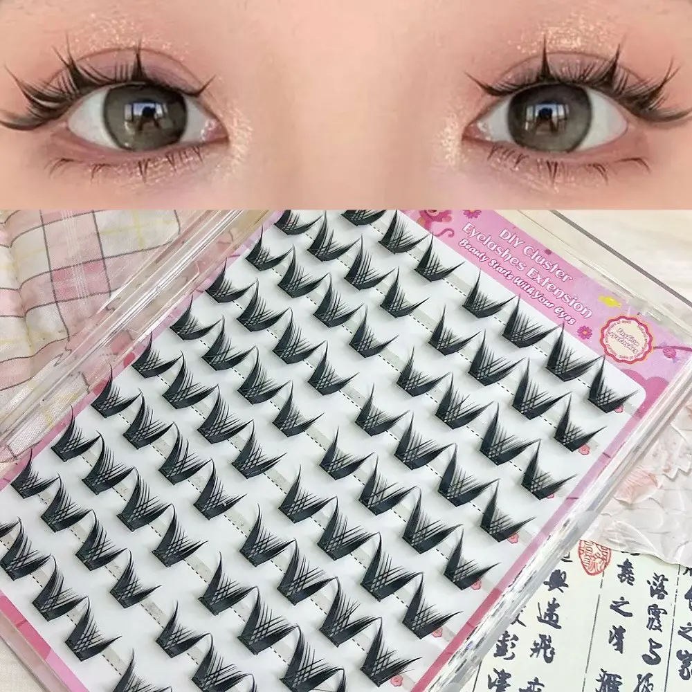 Directly Adhesive False Lashes, 80pcs Sharp Comic Style C-Curve, 11-13mm, High Volume Crossed, Self-Stick False Eyelashes