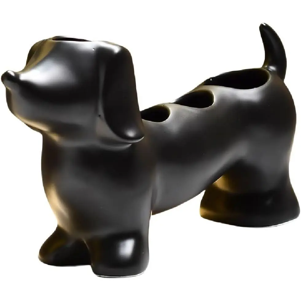 Creative Dachshund Toothbrush Holder, Cute Dachshund-Shaped Toothbrush Holders, Ceramic Bathroom Countertop Accessories, Personalized Decoration, for Bathroom Home(Black)