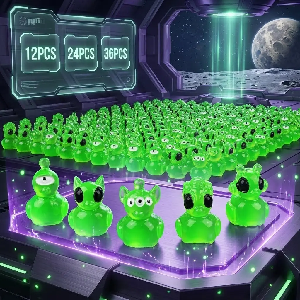 Mini Glow Alien Resin Duck, Luminous Resin Ducks, Cute Mini Garden Ornament, Fun Space Theme Desk Decor, Micro Landscape Eco Bottle Accessory, Halloween & Christmas Gift