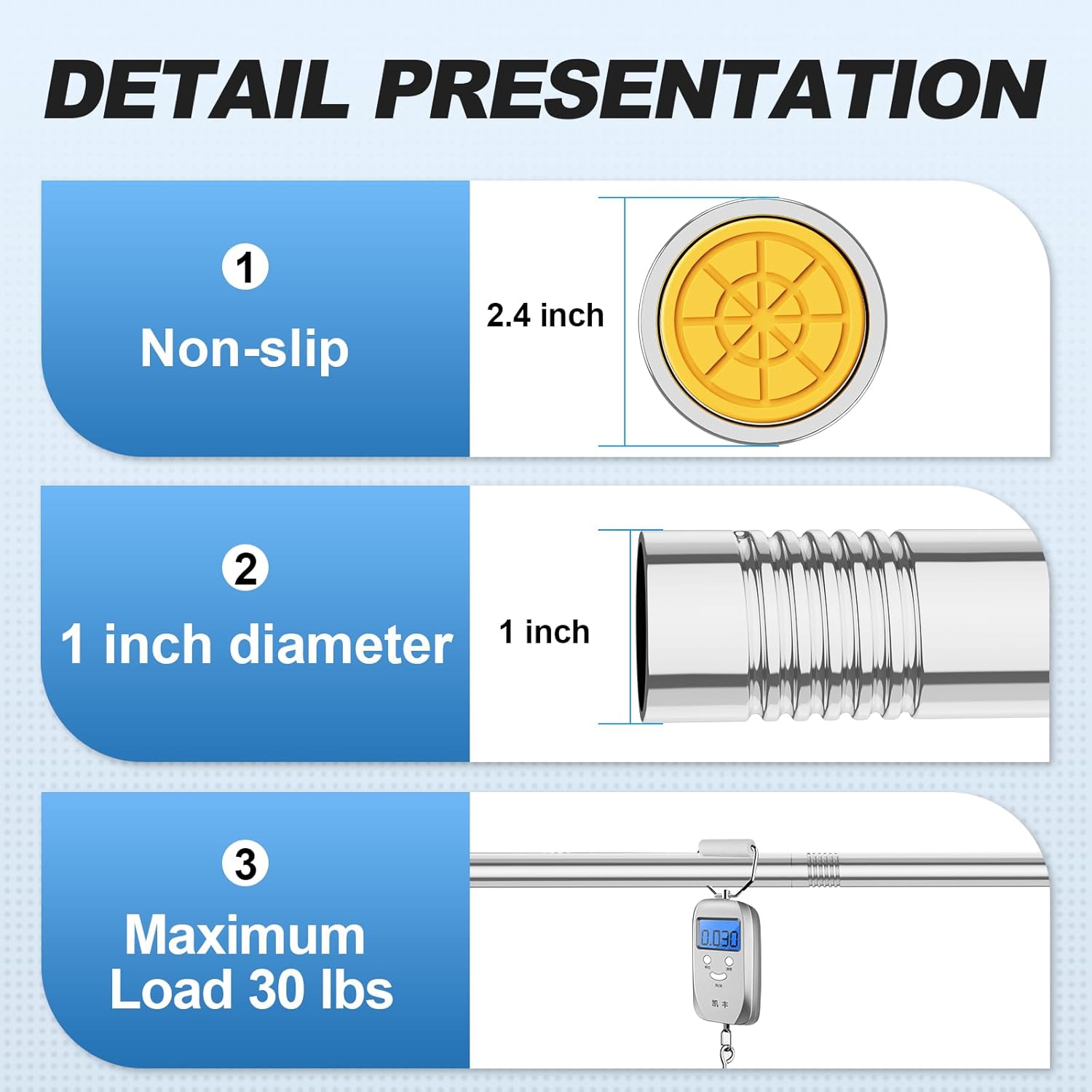 Chrome Shower Curtain Rod 31 to 80 Inch,1 Inch Diameter Adjustable Spring Tension Curtain Rod No Drilling Stainless Steel Telescoping Rod,No Rust