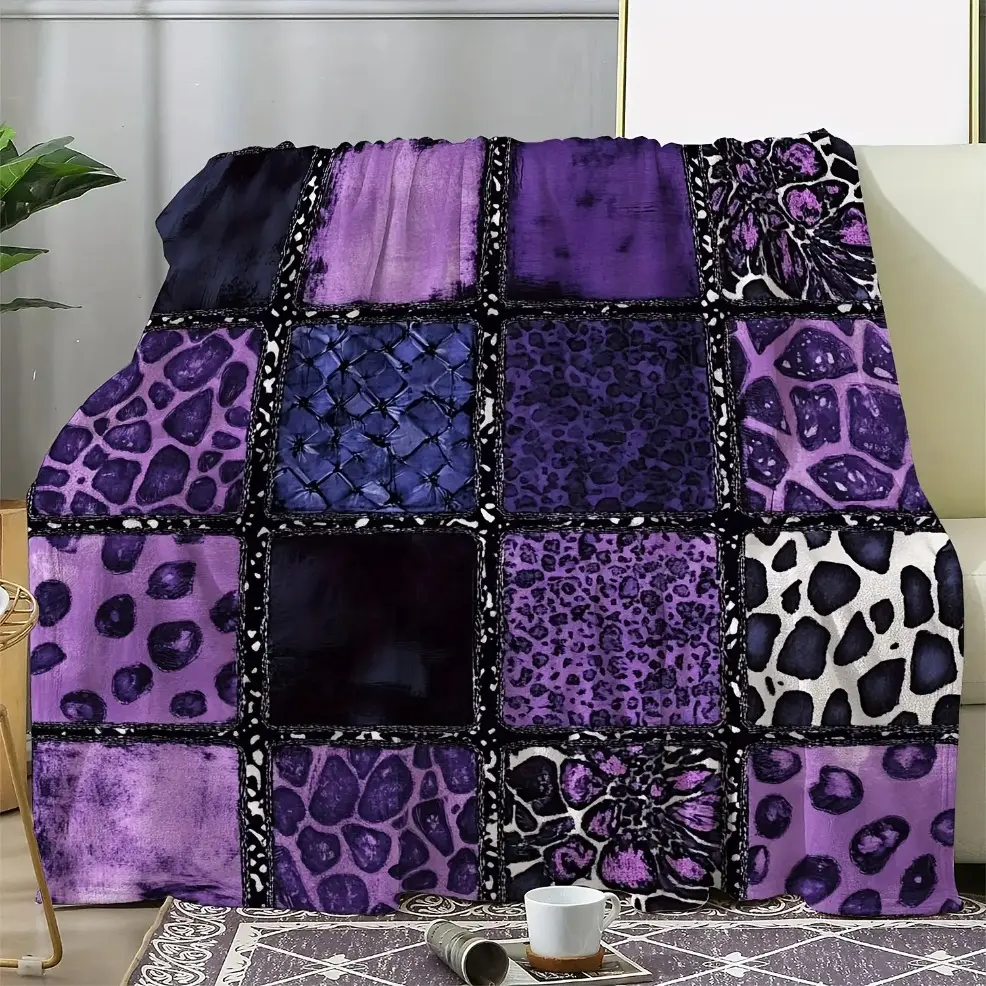 1pc Durable Fleece Flannel Blanket - Luxurious, Soft, Warm, Cozy, Vibrant Purple Leopard Print Design, Baby Blankets and Adult Blankets, Ideal All-Season Decor & Gift for Sofa, Bed, Couch, Bedroom Home Decor birthday gift Comfort Blanket